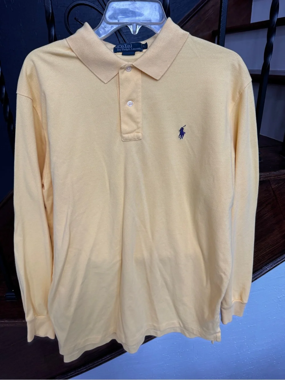 Large Polo Ralph Lauren Long Sleeve Polo - Pale Yellow with Navy Logo
